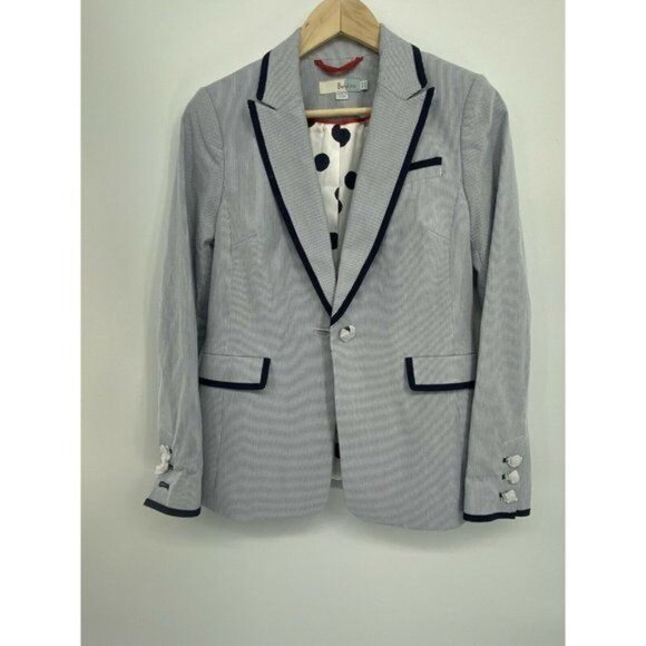 BODEN WOMEN'S BLAZER size 4R BLUE White Stripes  J - Picture 2 of 6